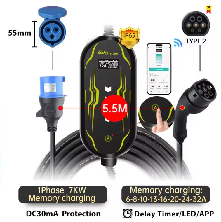 Punjač EV Type 2 -7kW- 32A (monofazni) UKO-UTO WiFi SMART BK